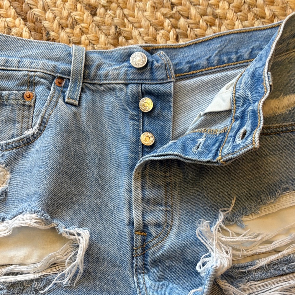 Levi's Light Blue Ripped Jean Shorts - Picture 7 of 9